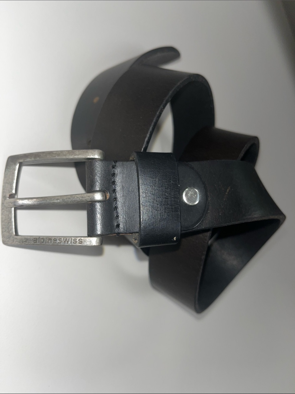 Alpine Swiss Black Leather Men's Belt with Metal Buckle
